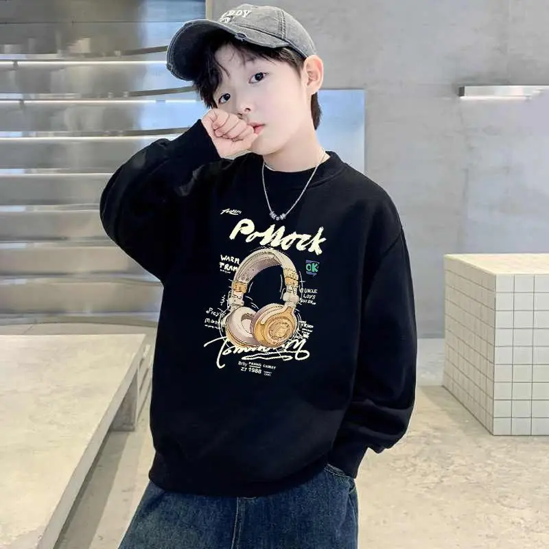 Children's Green Velvet Letter Print Sweatshirt Long Sleeve - Image 16
