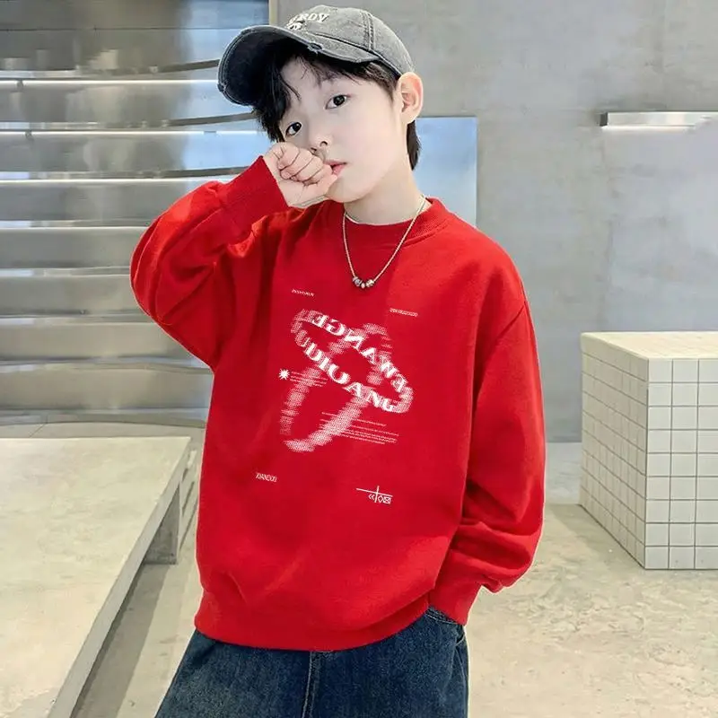 Children's Green Velvet Letter Print Sweatshirt Long Sleeve - Image 17