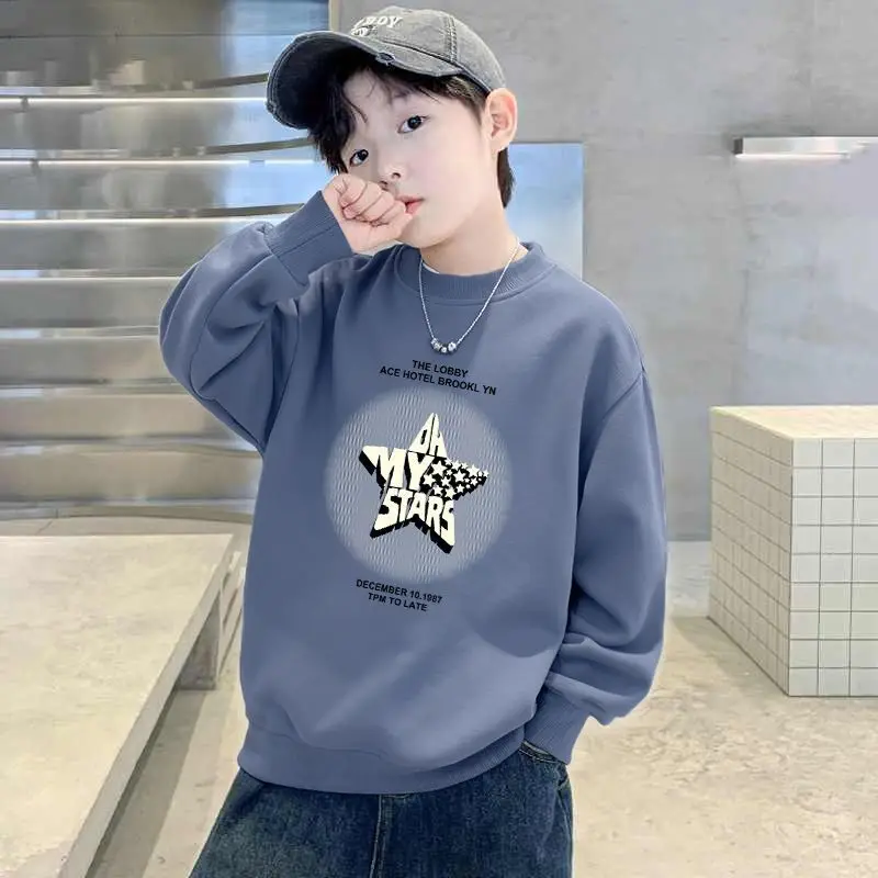 Children's Green Velvet Letter Print Sweatshirt Long Sleeve - Image 2
