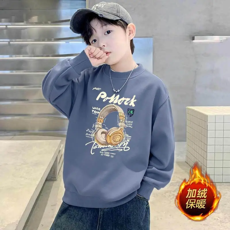 Children's Green Velvet Letter Print Sweatshirt Long Sleeve - Image 20