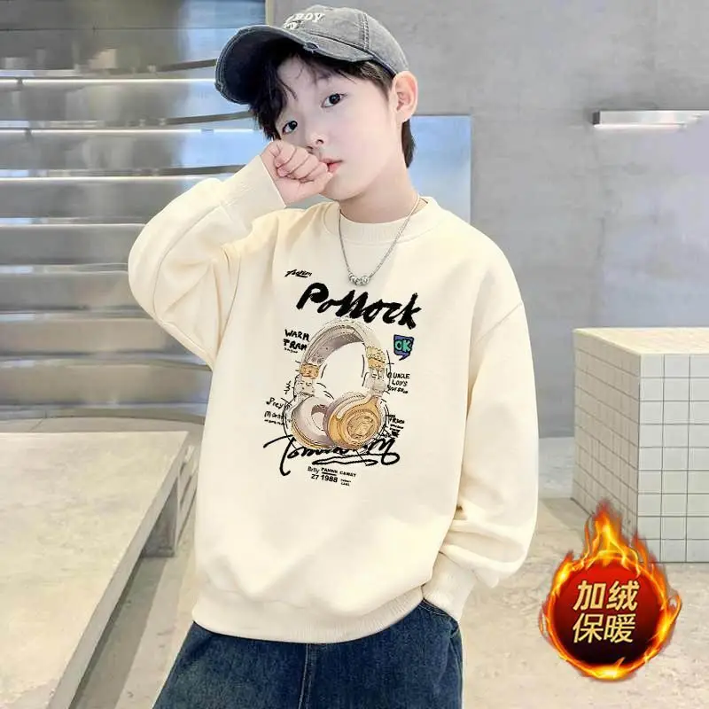 Children's Green Velvet Letter Print Sweatshirt Long Sleeve - Image 21