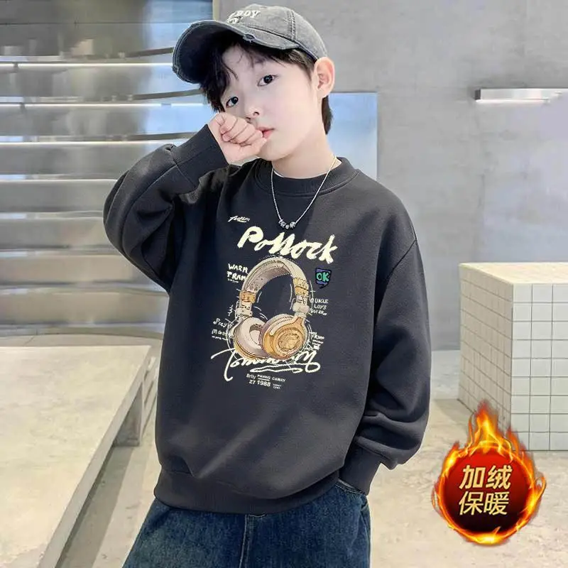 Children's Green Velvet Letter Print Sweatshirt Long Sleeve - Image 22
