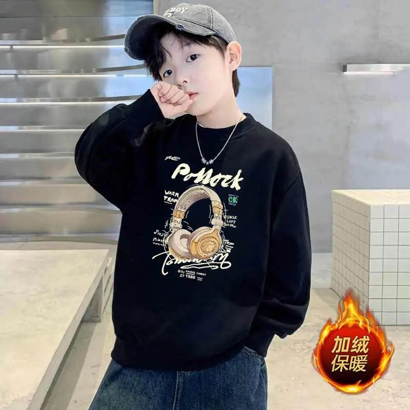 Children's Green Velvet Letter Print Sweatshirt Long Sleeve - Image 23