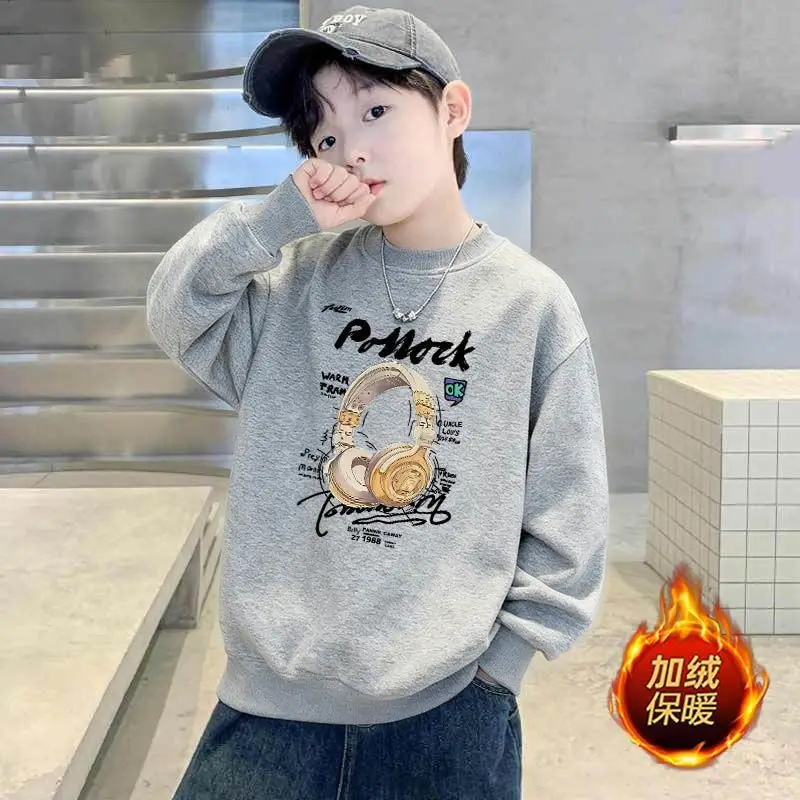 Children's Green Velvet Letter Print Sweatshirt Long Sleeve - Image 25
