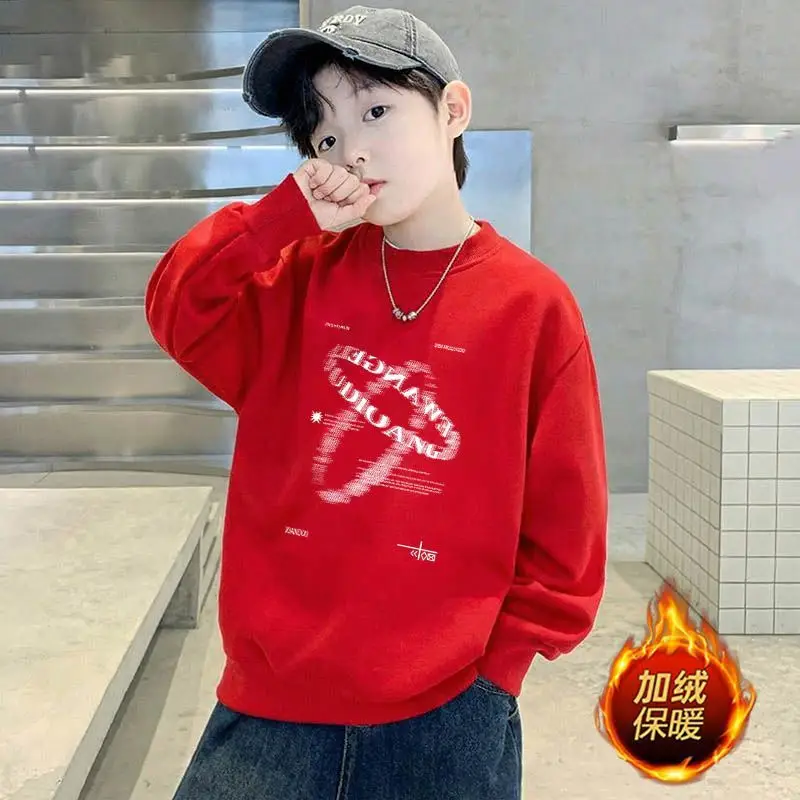 Children's Green Velvet Letter Print Sweatshirt Long Sleeve - Image 26