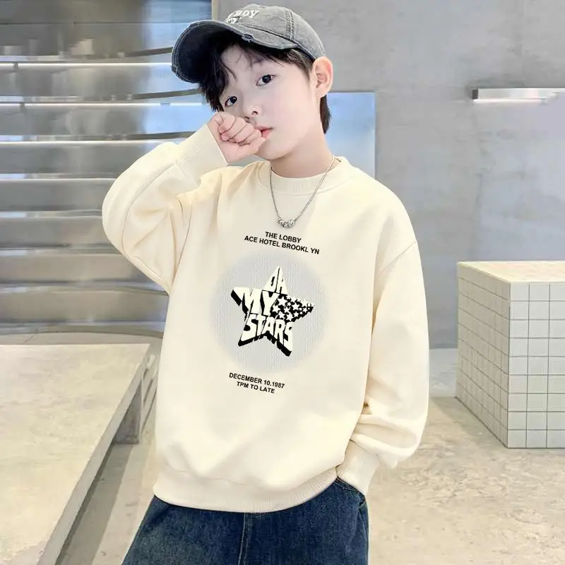 Children's Green Velvet Letter Print Sweatshirt Long Sleeve - Image 3