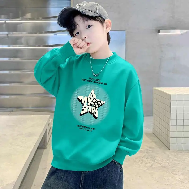 Children's Green Velvet Letter Print Sweatshirt Long Sleeve - Image 4