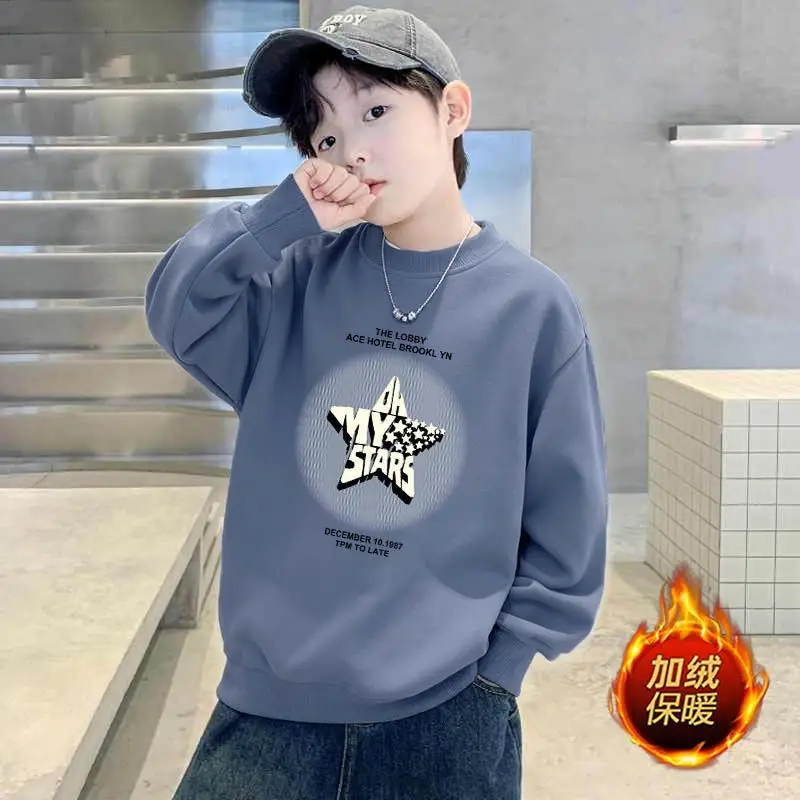 Children's Green Velvet Letter Print Sweatshirt Long Sleeve - Image 6