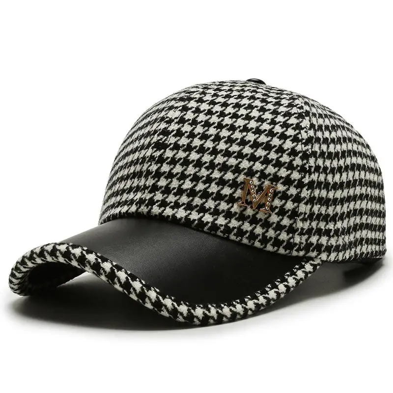 Korean Houndstooth Logo Baseball Cap for Women Winter - Image 5