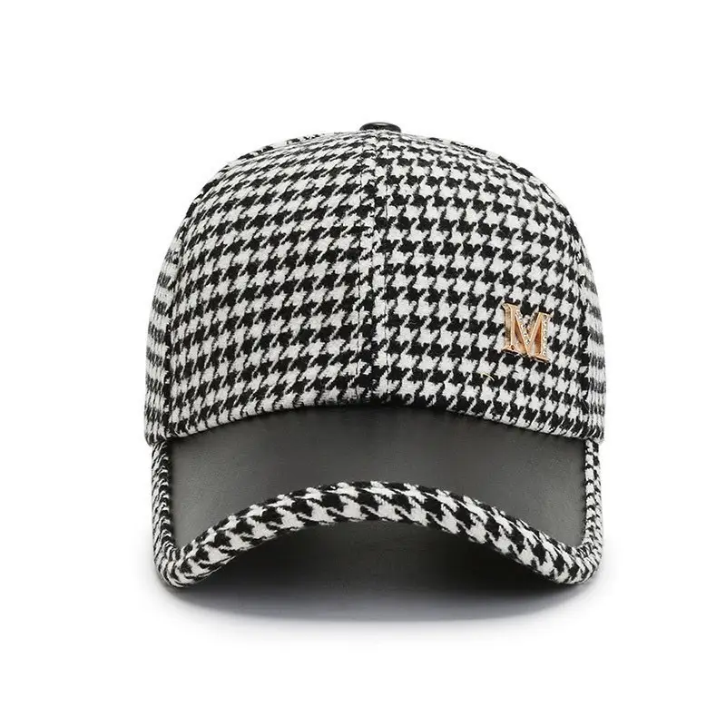 Korean Houndstooth Logo Baseball Cap for Women Winter - Image 6