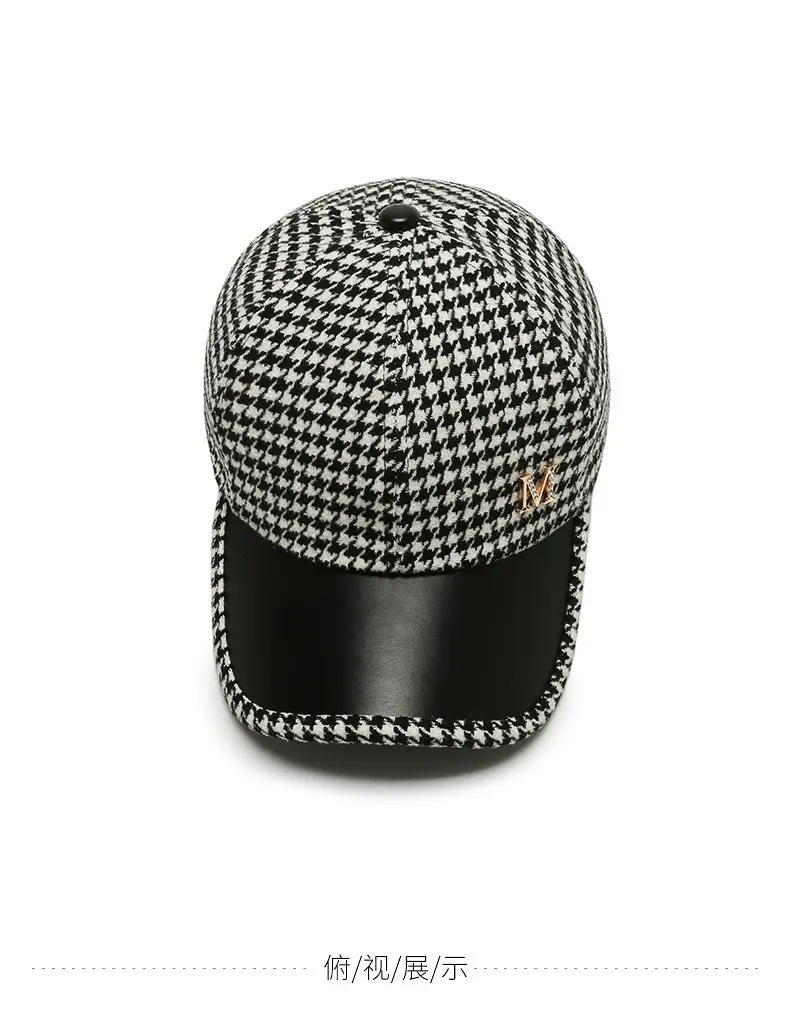 Korean Houndstooth Logo Baseball Cap for Women Winter — feature 11