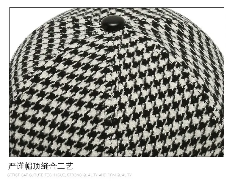 Korean Houndstooth Logo Baseball Cap for Women Winter — feature 12