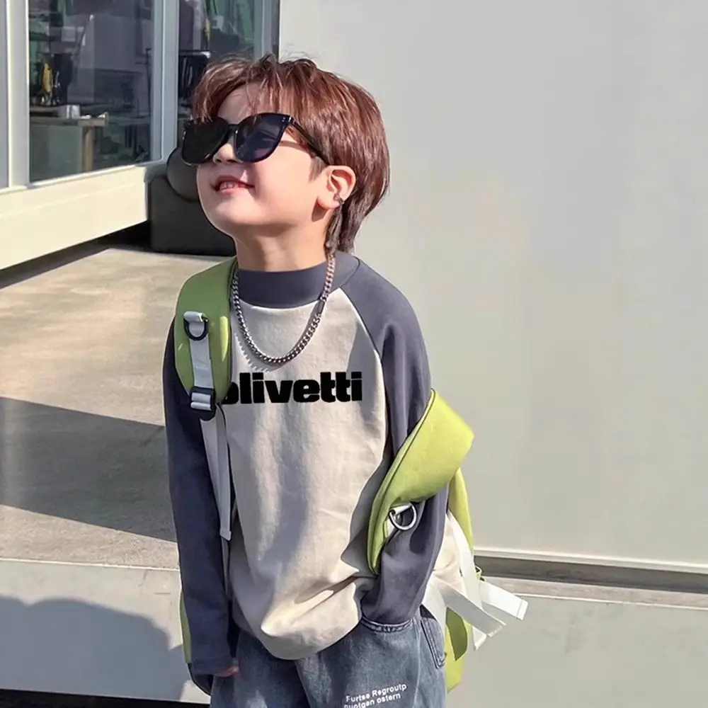 Boys Long Sleeve Letter Print T-Shirt Beige Black - Image 6