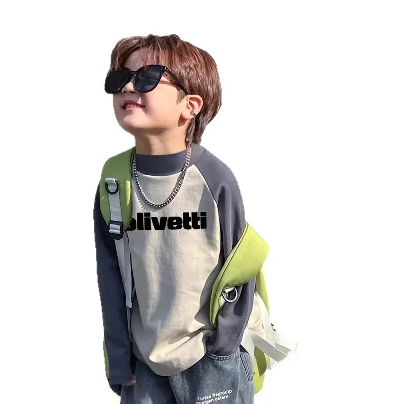 Boys Long Sleeve Letter Print T-Shirt Beige Black - Image 8