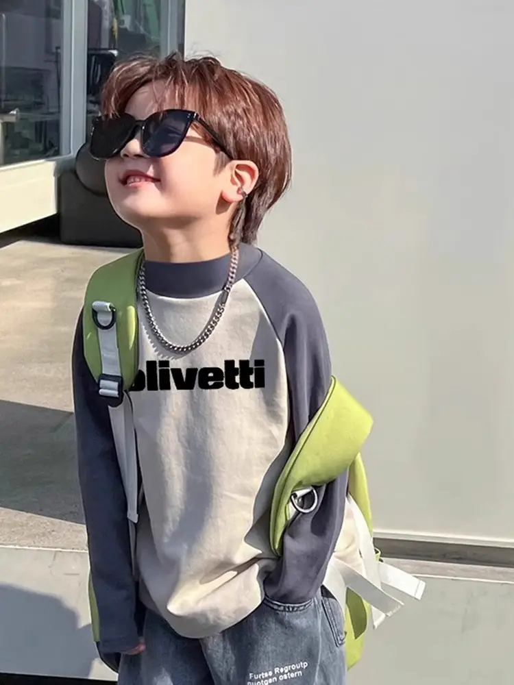 Boys Long Sleeve Letter Print T-Shirt Beige Black — feature 1