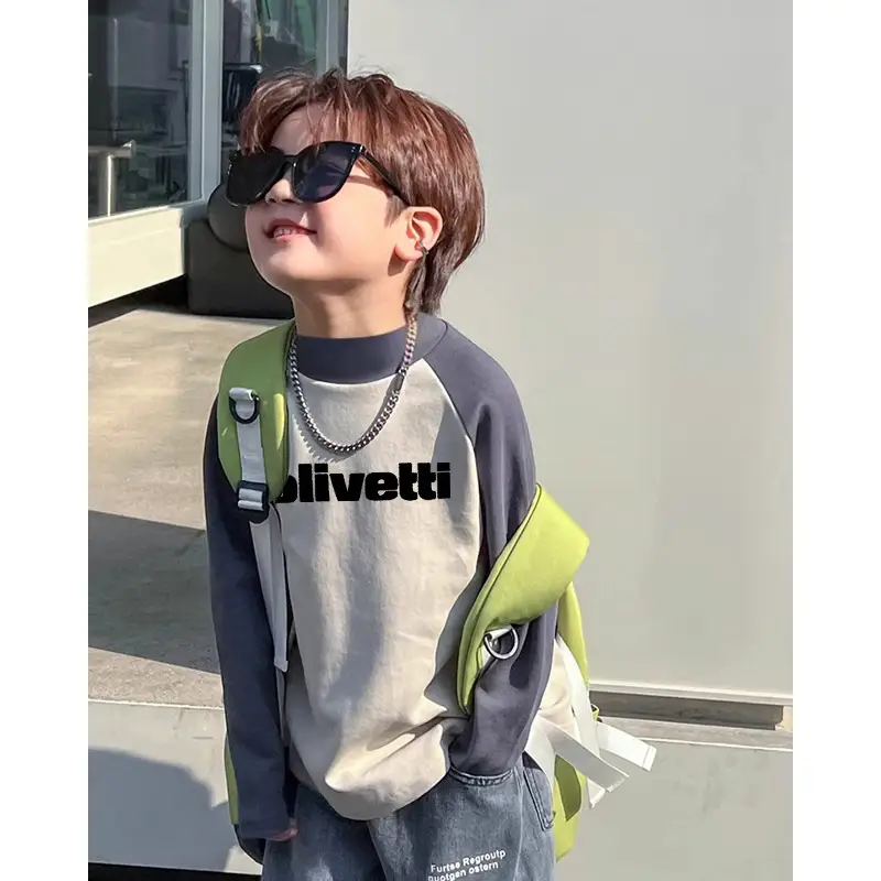 Boys Long Sleeve Letter Print T-Shirt Beige Black — feature 13