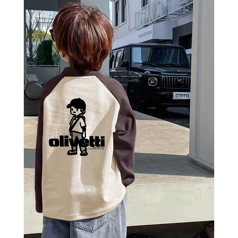 Boys Long Sleeve Letter Print T-Shirt Beige Black — feature 14