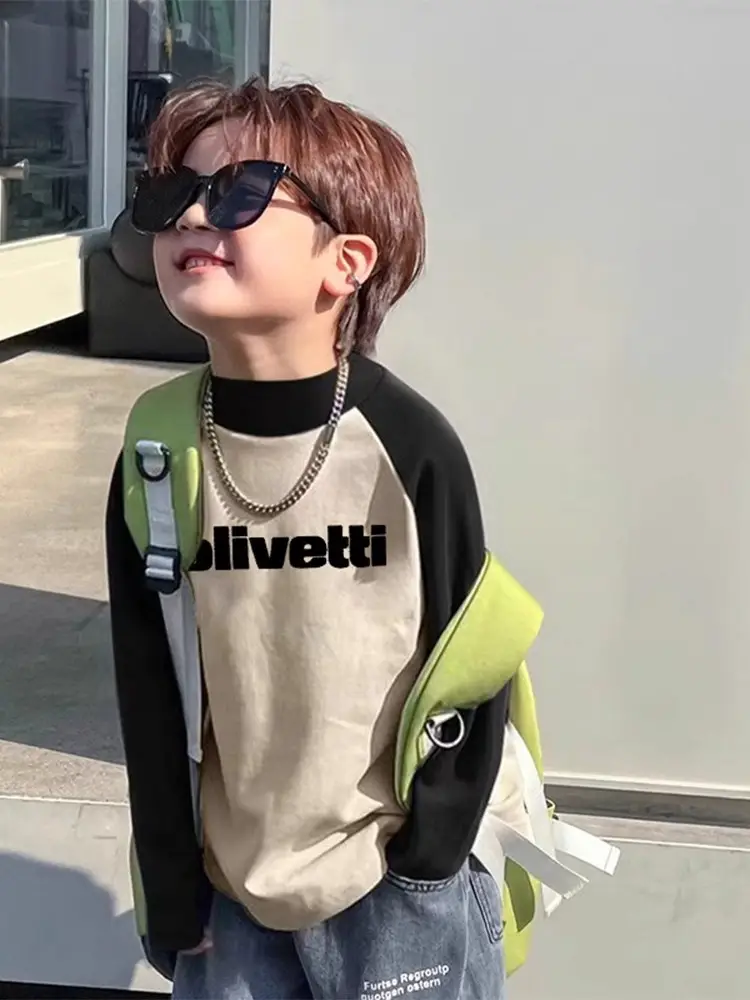 Boys Long Sleeve Letter Print T-Shirt Beige Black — feature 8