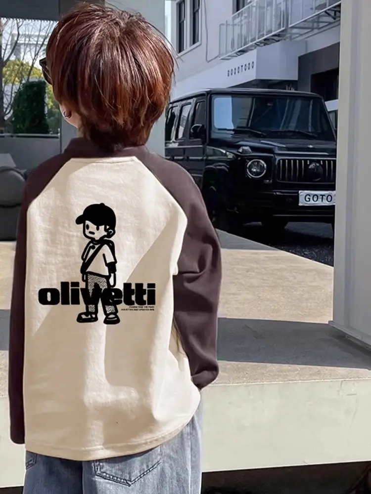 Boys Long Sleeve Letter Print T-Shirt Beige Black - Image 3