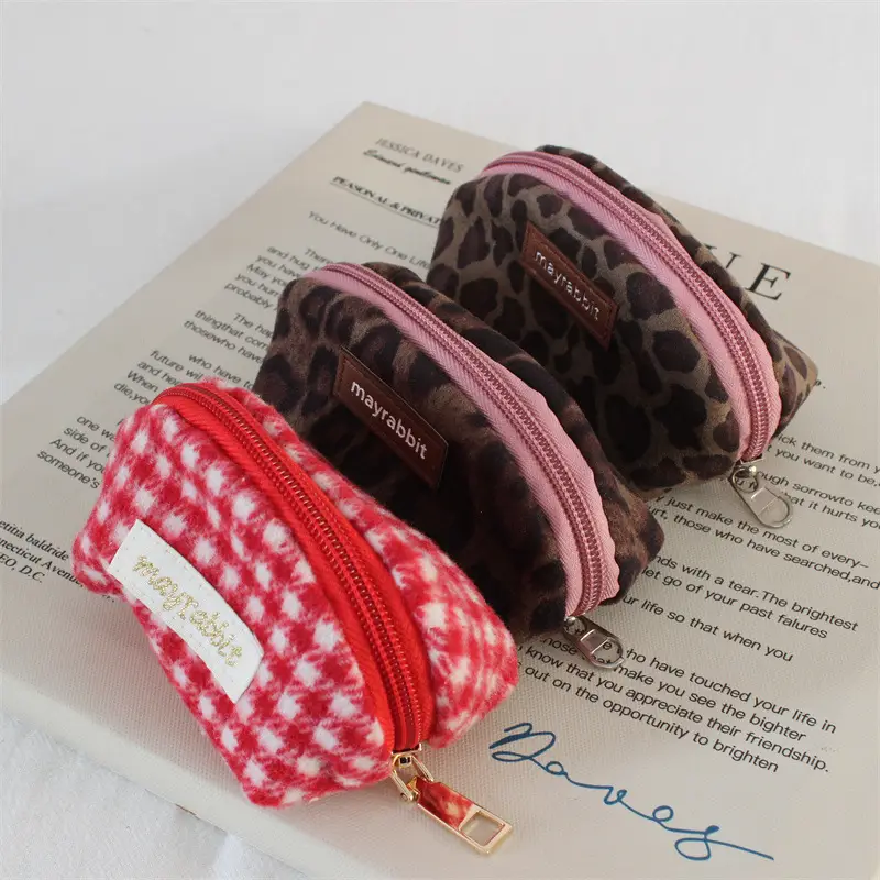 Retro Leopard Print Suede Coin Purse Large Storage Bag