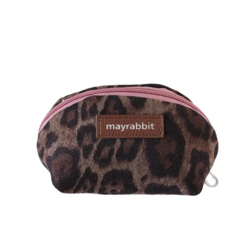 Retro Leopard Print Suede Coin Purse Large Storage Bag