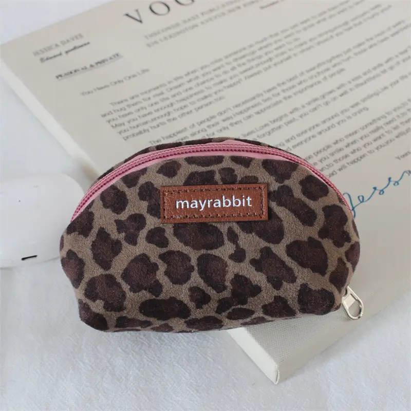Retro Leopard Print Suede Coin Purse Large Storage Bag