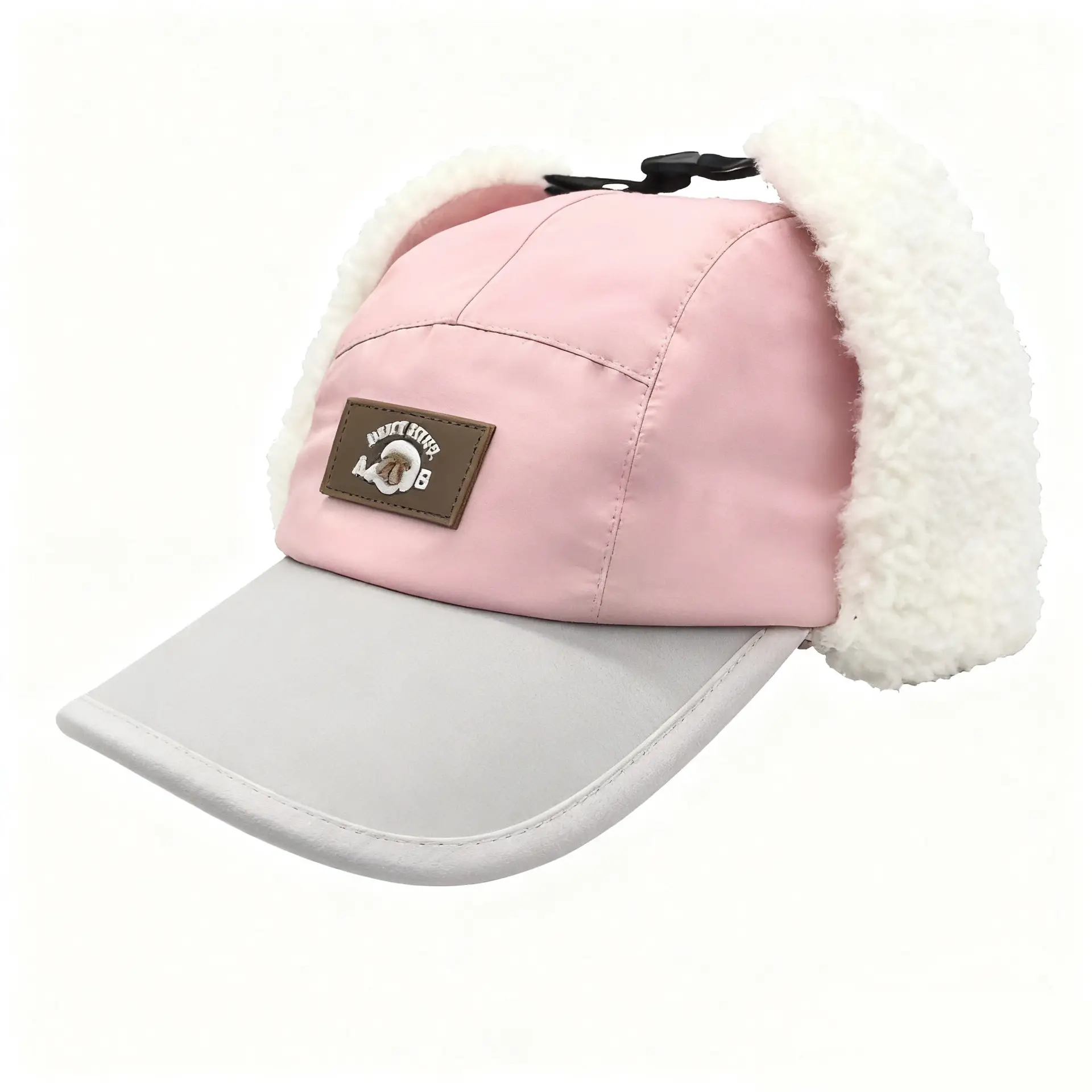 Autumn Winter Fleece Cap Pink White Unisex - Image 5