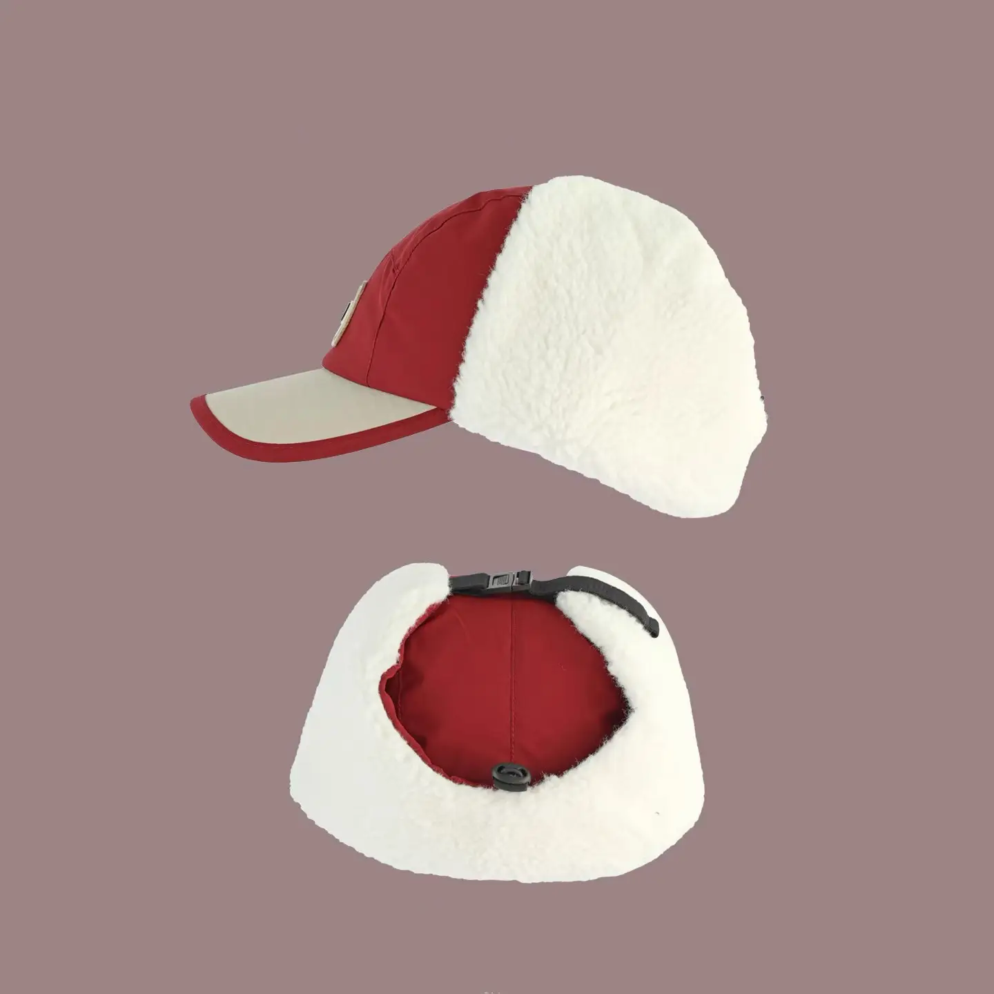 Autumn Winter Fleece Cap Pink White Unisex — feature 3