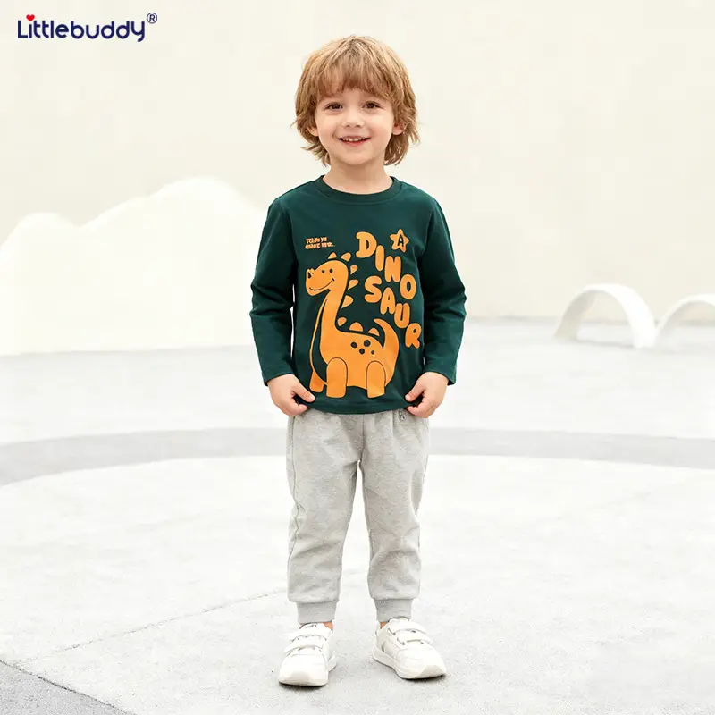 Kids Long Sleeve Printed T-Shirt Green Bear Design - Image 3