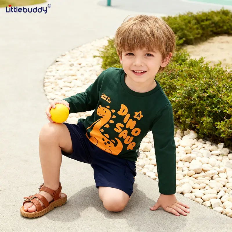 Kids Long Sleeve Printed T-Shirt Green Bear Design - Image 4