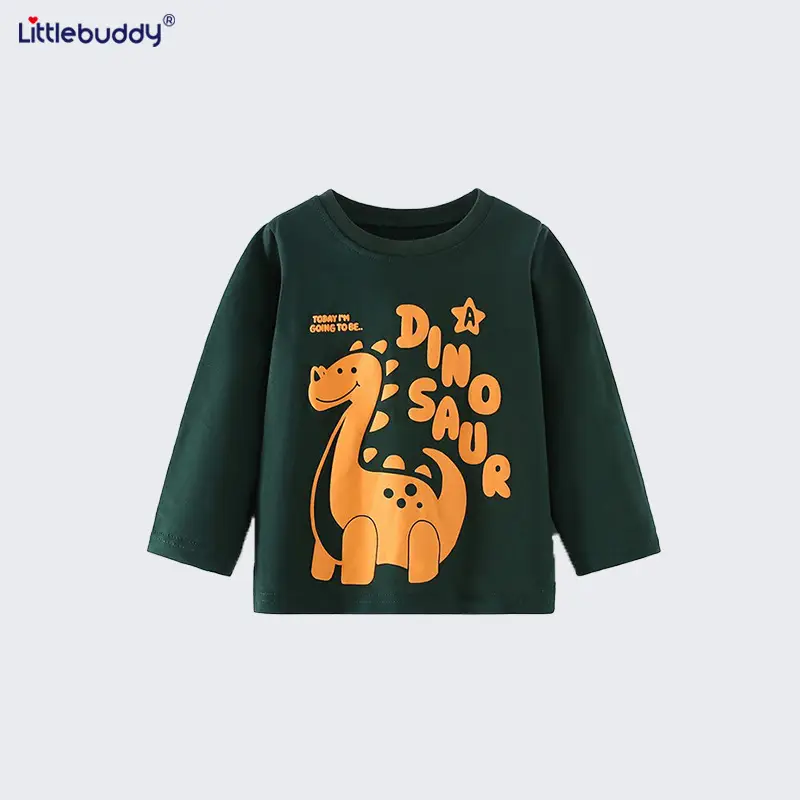 Kids Long Sleeve Printed T-Shirt Green Bear Design - Image 5