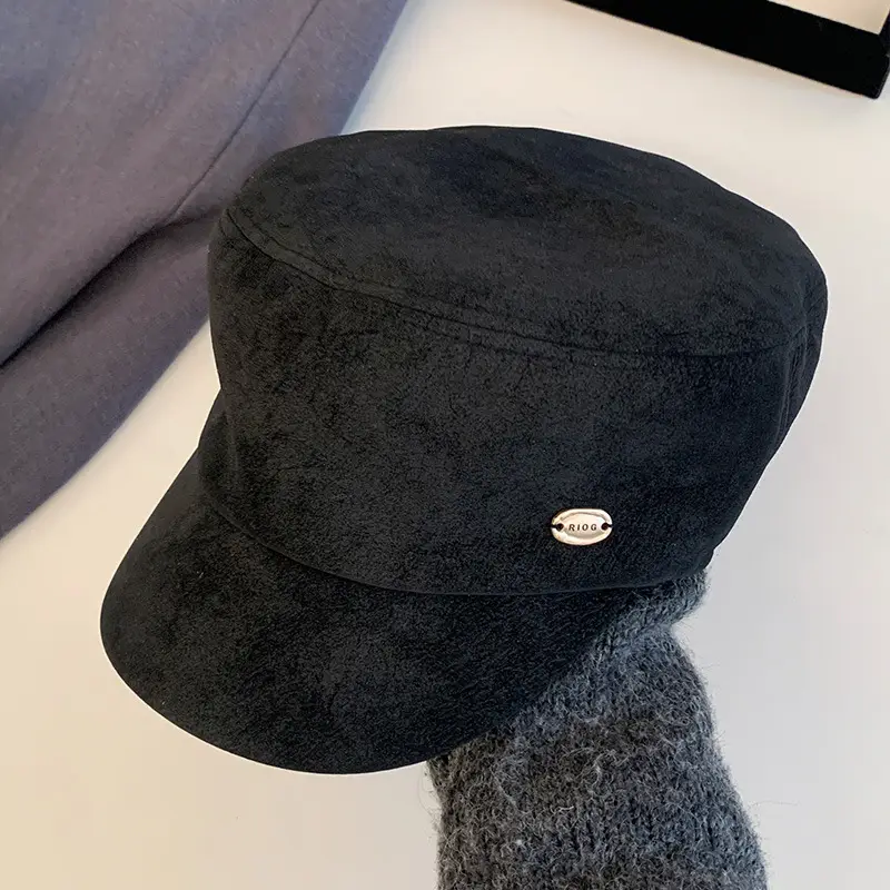 Vintage Suede Beret Hat for Women Large Head Circumference Flat Top Equestrian - Image 2