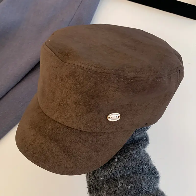 Vintage Suede Beret Hat for Women Large Head Circumference Flat Top Equestrian - Image 3