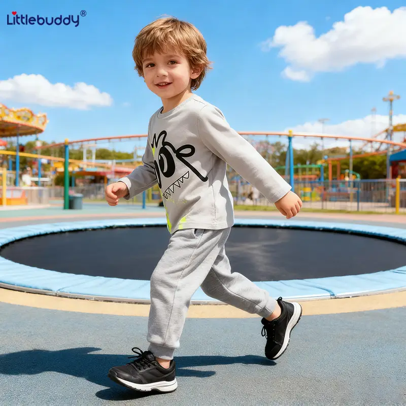 Kids Cotton Graphic Crew Neck Shirt Grey - Image 4