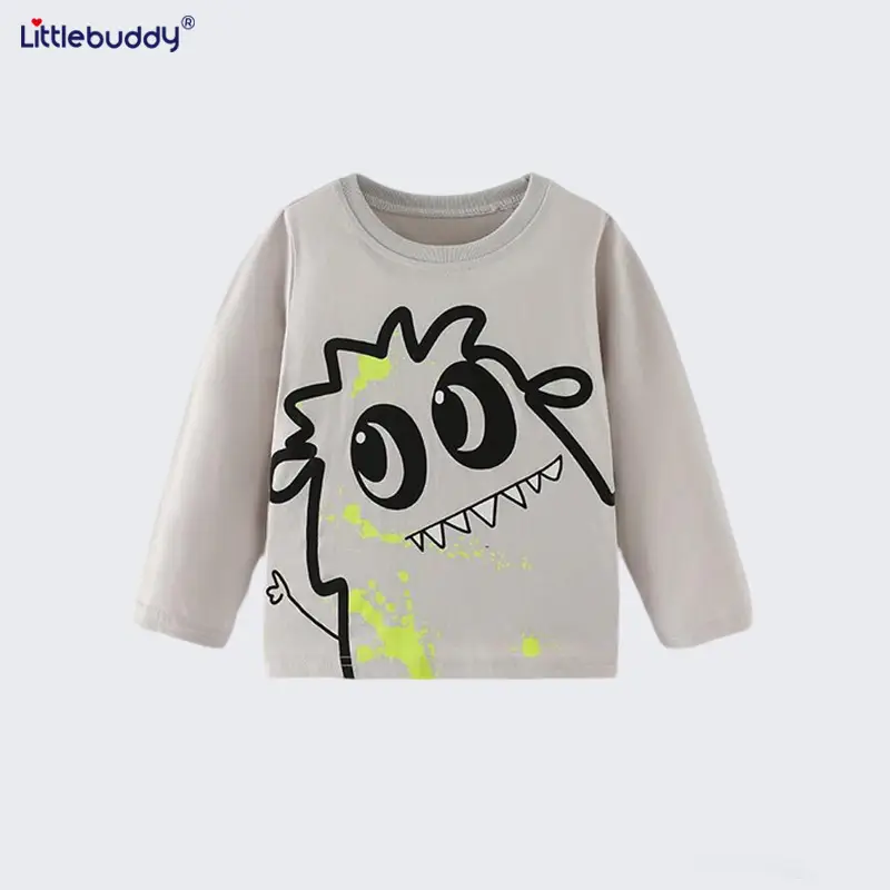 Kids Cotton Graphic Crew Neck Shirt Grey - Image 5