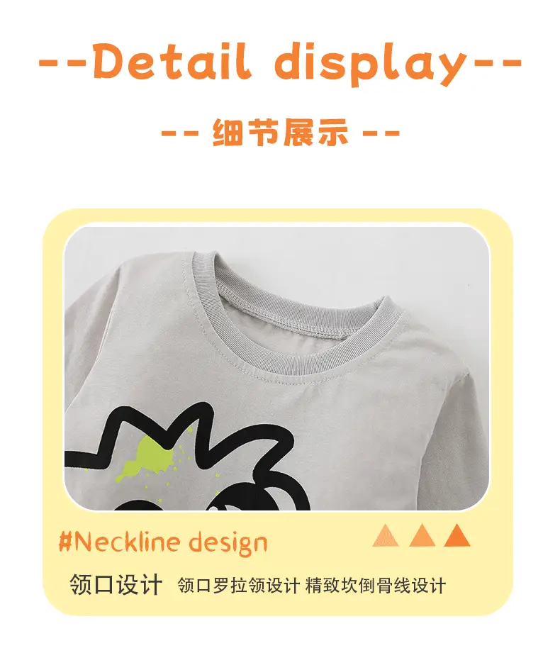 Kids Cotton Graphic Crew Neck Shirt Grey — feature 10