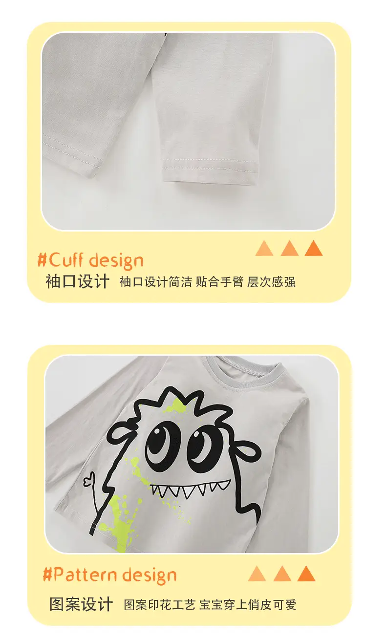Kids Cotton Graphic Crew Neck Shirt Grey — feature 11