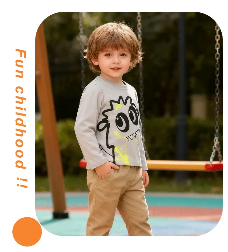 Kids Cotton Graphic Crew Neck Shirt Grey — feature 7