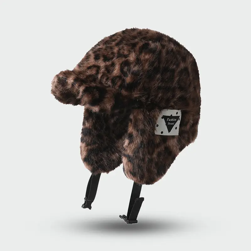 Winter Leopard Print Plush Flight Hat for Men — feature 3