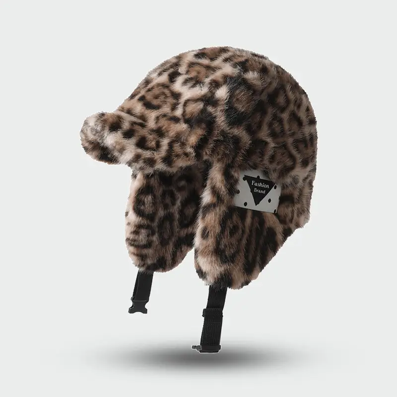 Winter Leopard Print Plush Flight Hat for Men — feature 4