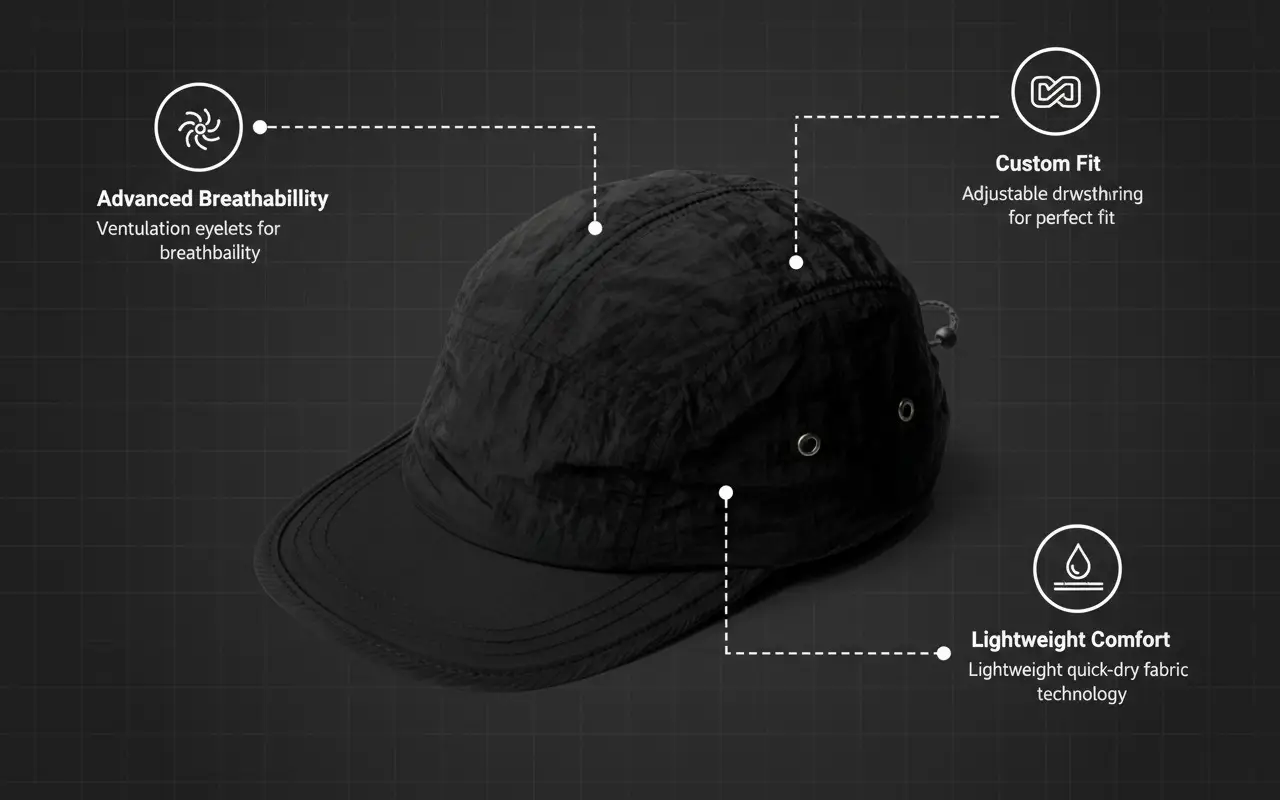 Black 5-Pan Japanese Street Style Sun Hat — feature 10