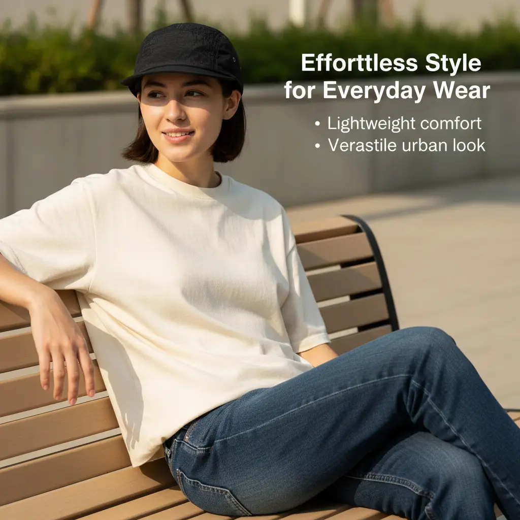 Black 5-Pan Japanese Street Style Sun Hat — feature 2