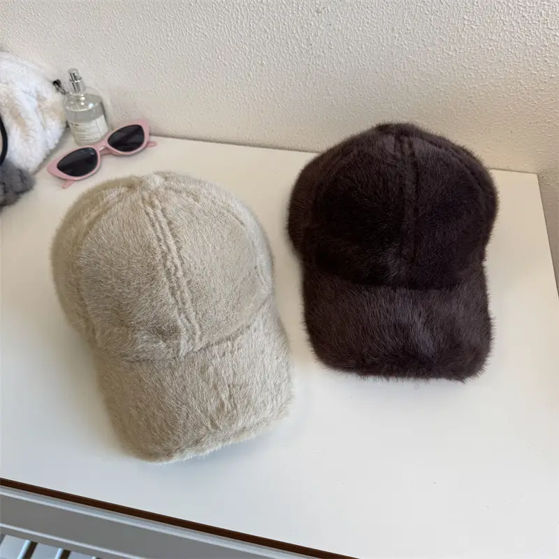 White Plush Baseball Cap for Men Women Winter Warm - Image 8