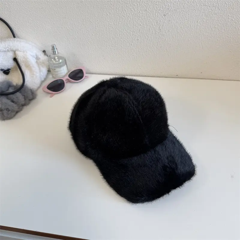 White Plush Baseball Cap for Men Women Winter Warm - Image 2