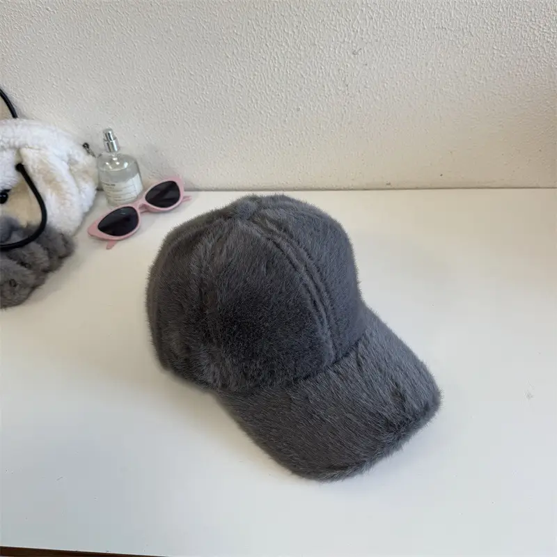 White Plush Baseball Cap for Men Women Winter Warm - Image 3