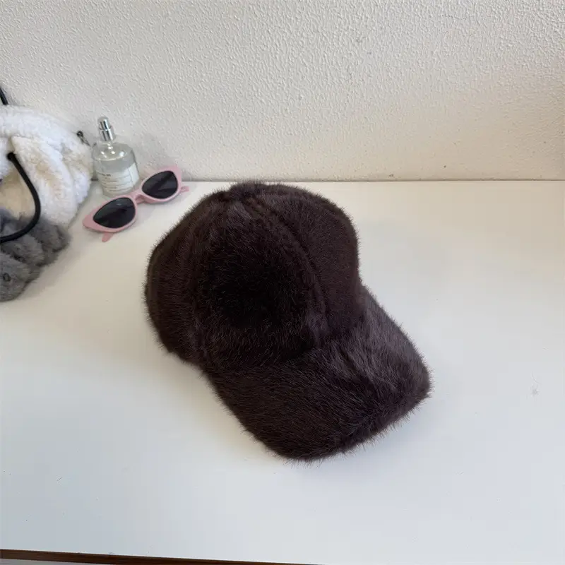 White Plush Baseball Cap for Men Women Winter Warm - Image 4