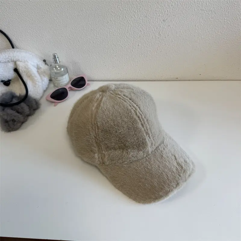 White Plush Baseball Cap for Men Women Winter Warm - Image 5