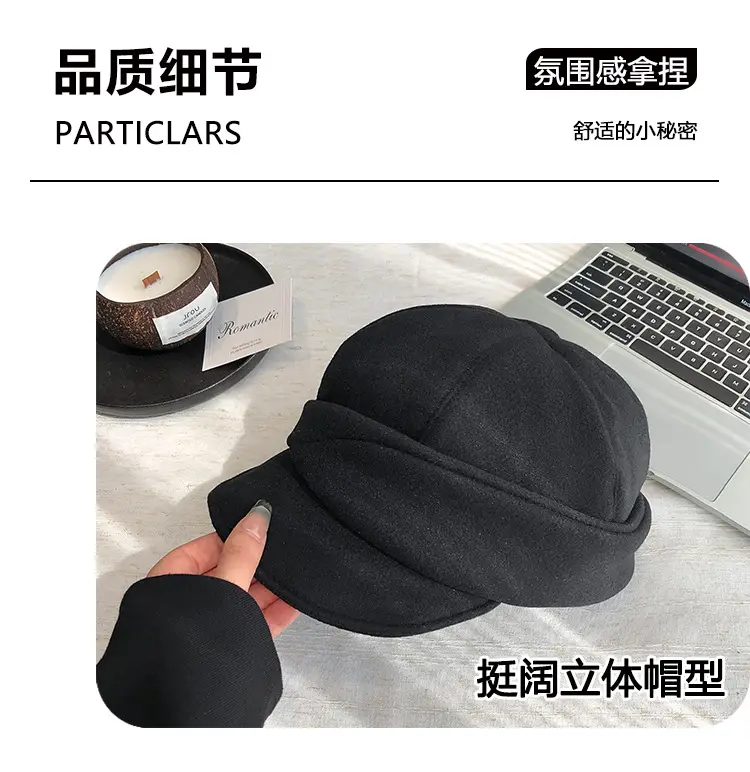 Women Black Wool Beret Peaked Cap Winter Warm — feature 10