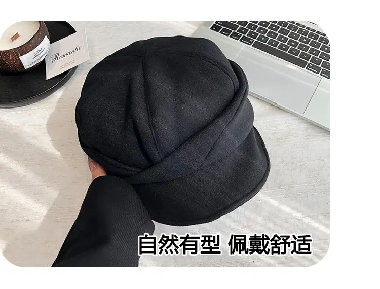Women Black Wool Beret Peaked Cap Winter Warm — feature 11