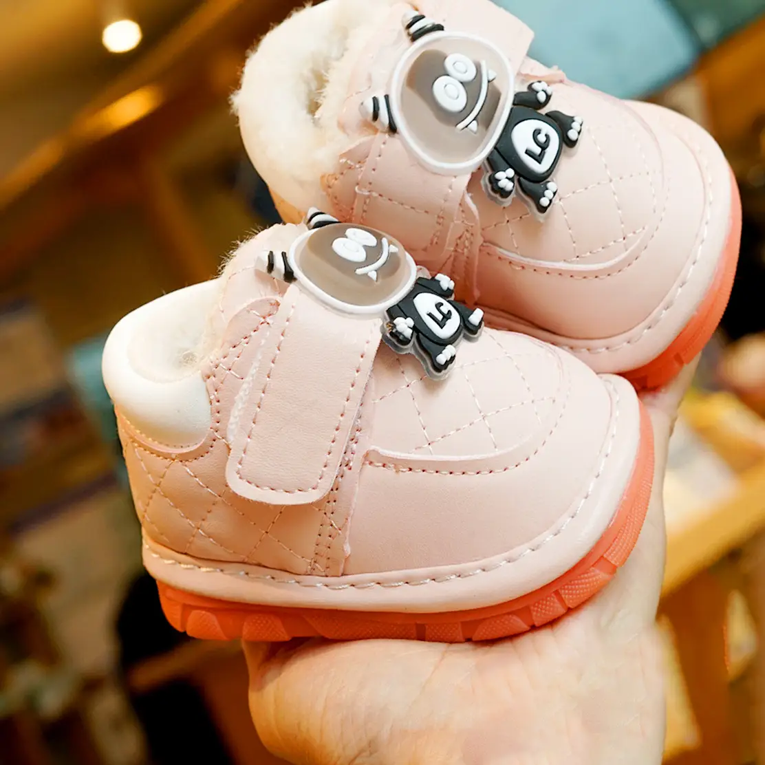 Winter Fleece Toddler Shoes White Orange 0-1Yr